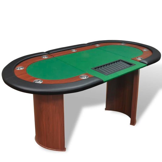 Pokeripöytä 10 pelaajalle Jakoalue ja pelimerkkitarjotin Vihreä