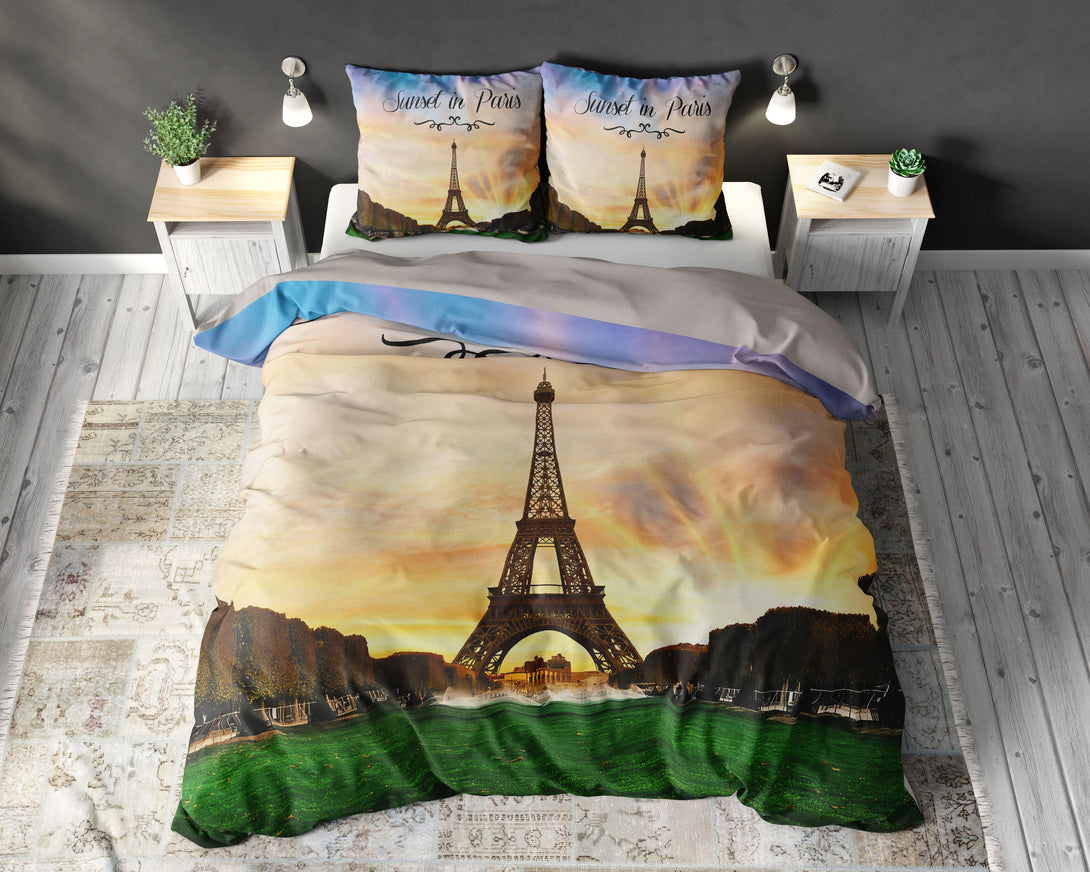 Auringonlasku Pariisissa 240 x 220 - Monivärinen pussilakanasetti