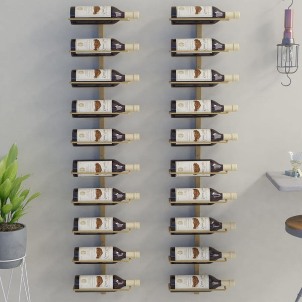 Seinäkiinnitettävä viinipulloteline 10 pullolle 2 kpl kulta