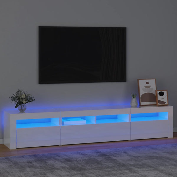 TV-taso LED-valoilla korkeakiilto valkoinen 210x35x40 cm