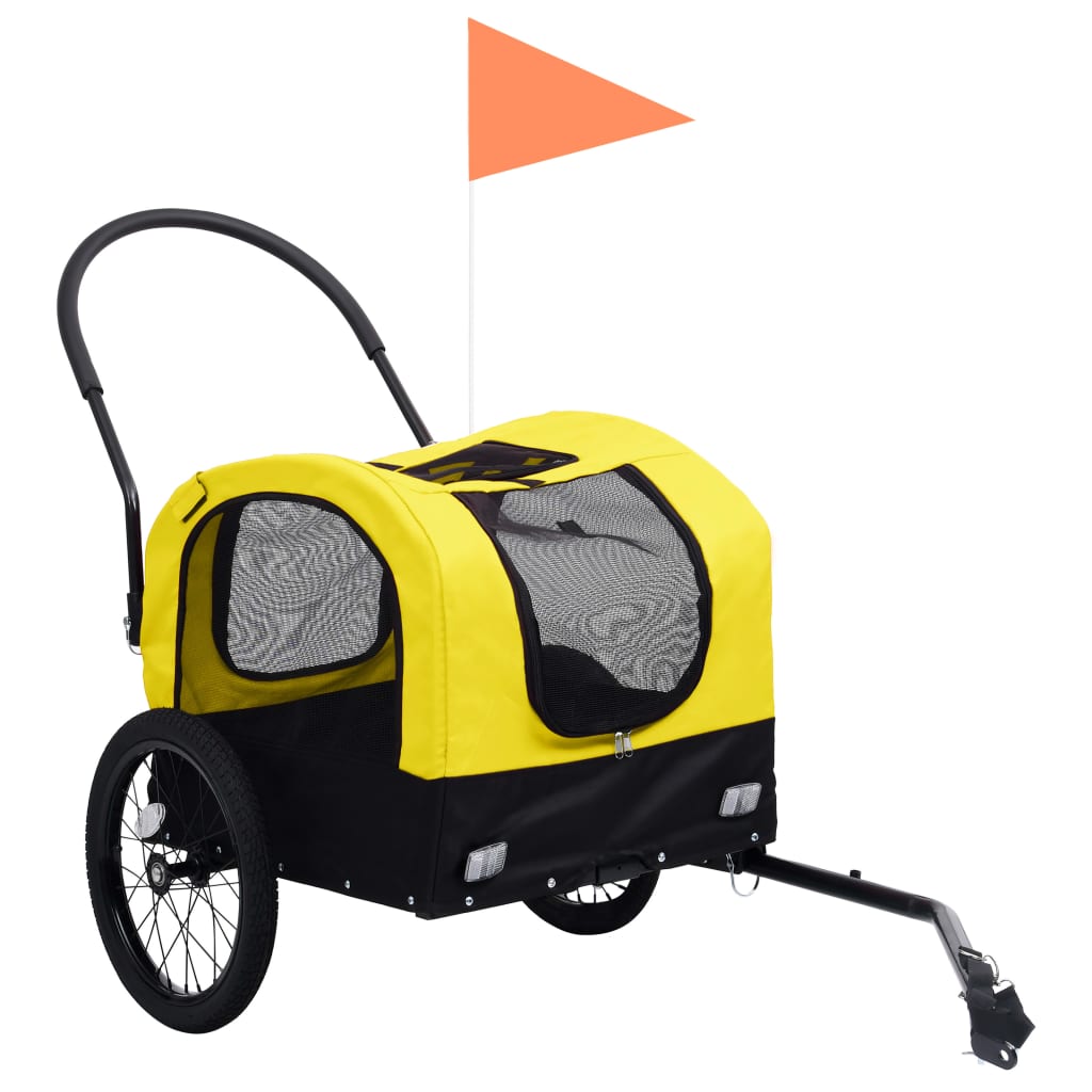 2-in-1 lemmikkikärry pyörään/juoksurattaat keltainen ja musta