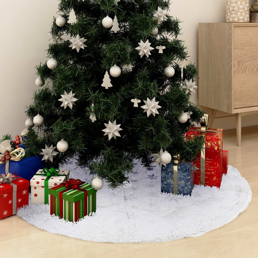 Ylellinen joulukuusen jalustapeite valkoinen 90 cm tekoturkis