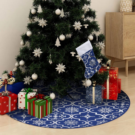 Ylellinen joulukuusen jalustapeite sukalla sininen 90 cm kangas