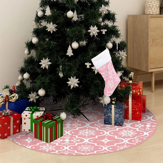 Ylellinen joulukuusen jalustapeite sukalla pinkki 90 cm kangas