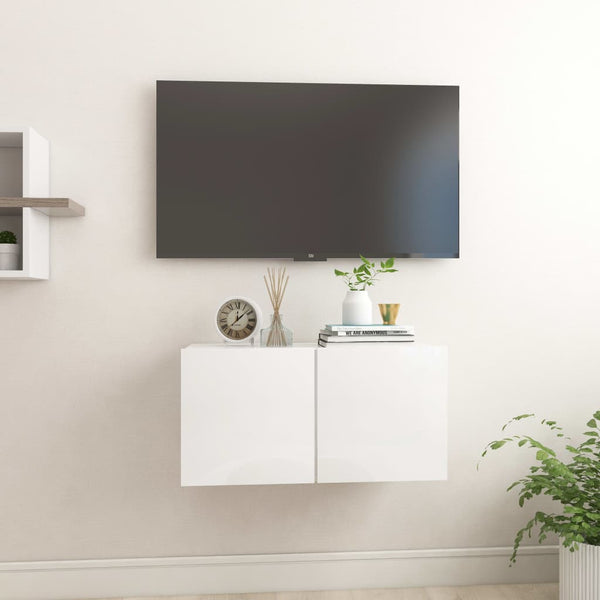 Seinäkiinnitettävä TV-taso korkeakiilto valkoinen 60x30x30 cm