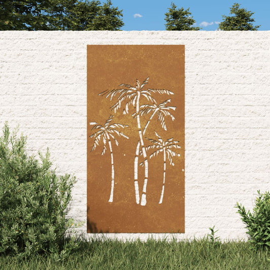 Puutarhaseinäkoriste 105x55 cm corten teräs palmukuvio