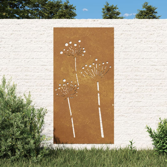 Puutarhaseinäkoriste 105x55 cm corten teräs kukkakuvio