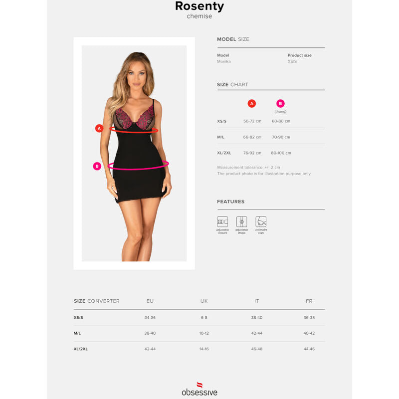 OBSESSIVE - ROSENTY CHEMISE & THONG XL/XXL