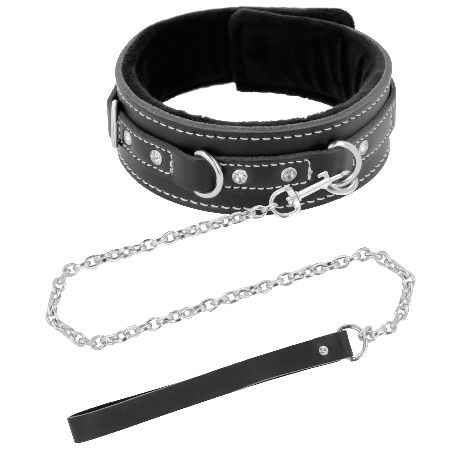 DARKNESS BLACK FURRY COLLAR WITH LEASH