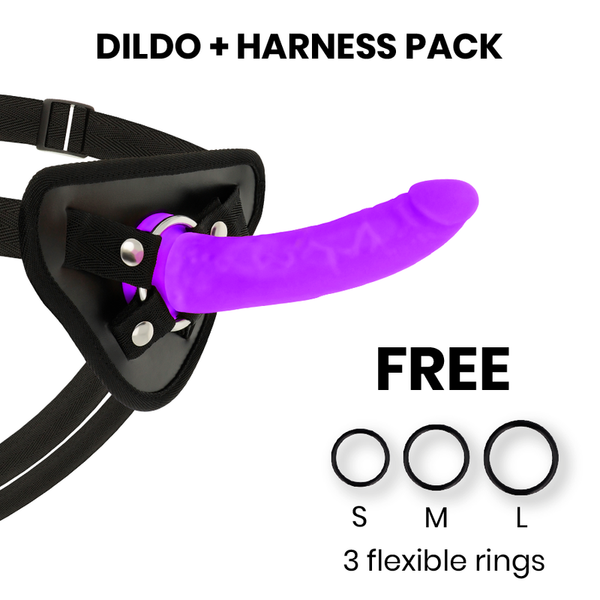 DELTA CLUB TOYS HARNESS + DONG PURPLE SILICONE 17 X 3 CM